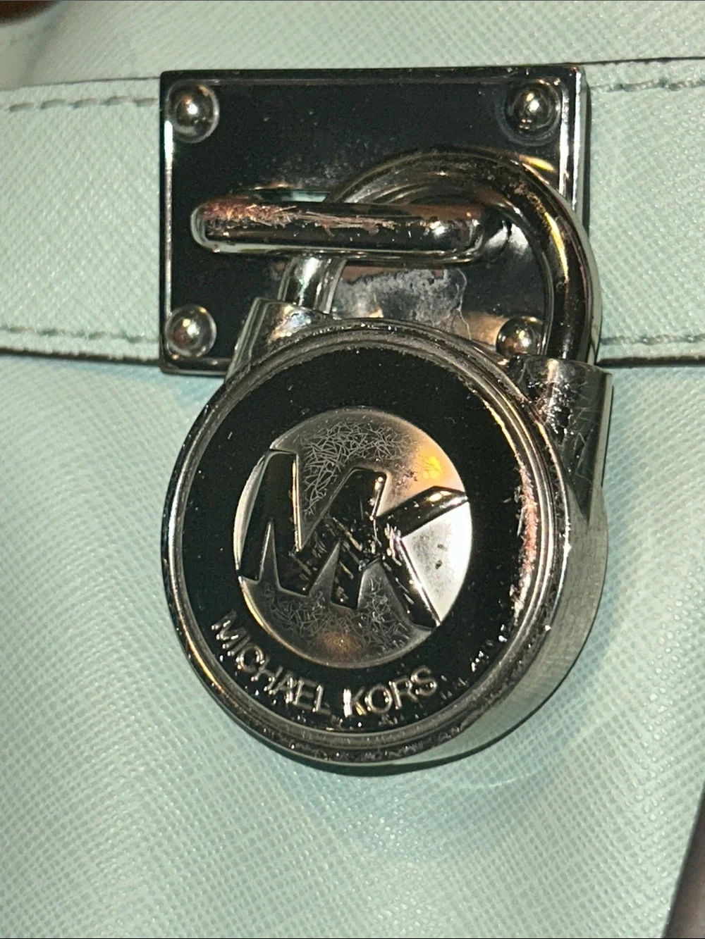 Michael Kors Mint Green Leather Satchel with Silver Hardware